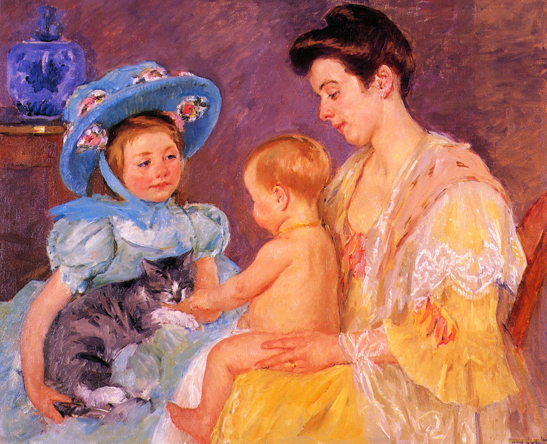 children, playing, with, cat, , mary, cassatt, , , , , 